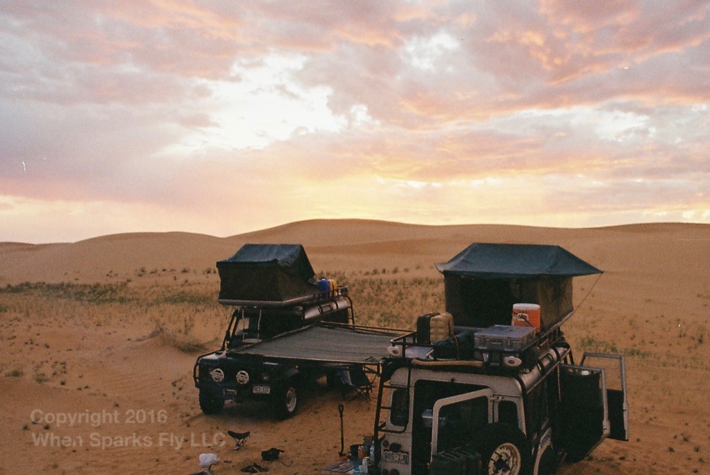 Living "around" your vehicle opens you up to more interactions. On this evening a man wandered in from the desert. We offered him a cigarette and a cup of tea, and he sat by the fire while we attempted to converse in a combination of English and Arabic. When he was done with his tea, he disappeared over a dune and into the desert.