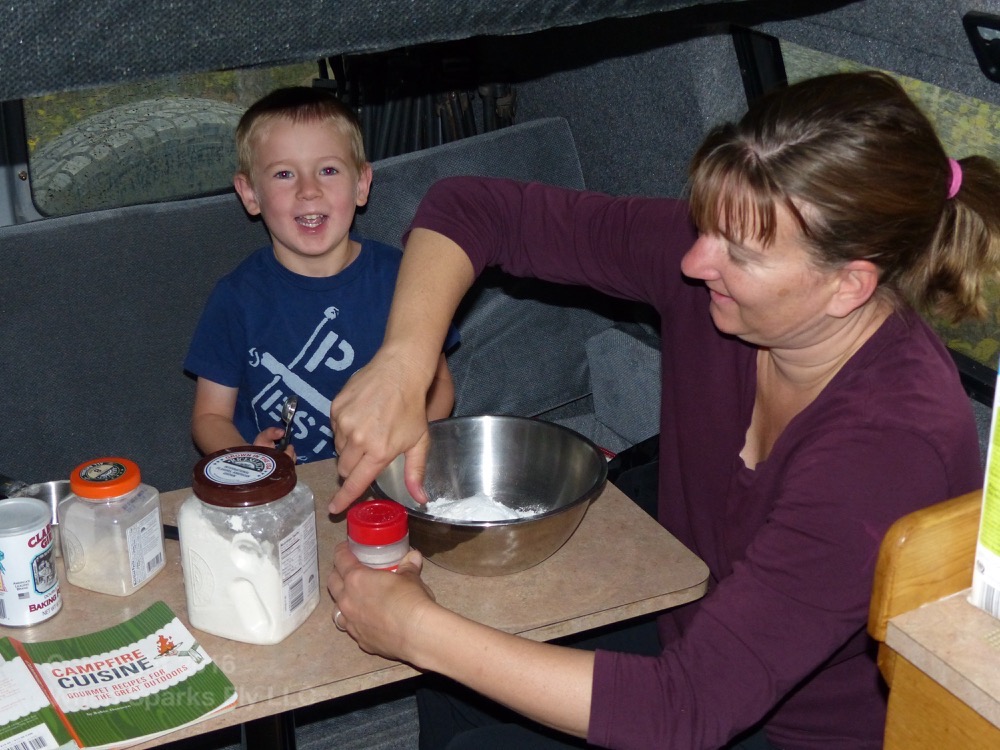 Making pancakes in the van in British Columbia. It was cold and rainy outside - the comfort of indoor living space can't be denied. But we didn't meet any exotic Canadians that morning!